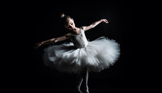 Elegante bailarina de ballet interpreta un estilo clásico sobre un fondo de estudio negro generado por IA