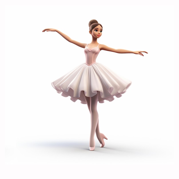 elegante bailarina en estilo de dibujos animados sobre un fondo blanco 3D