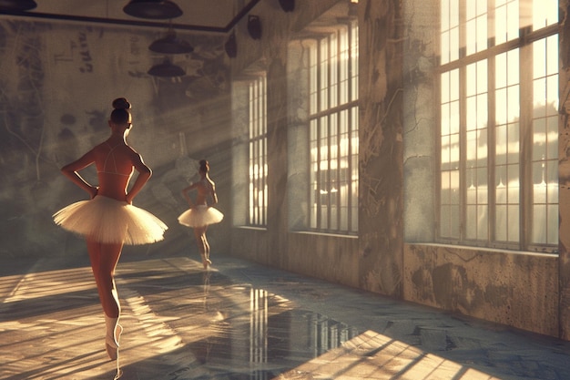 Foto elegante ballerinas üben in einem studio