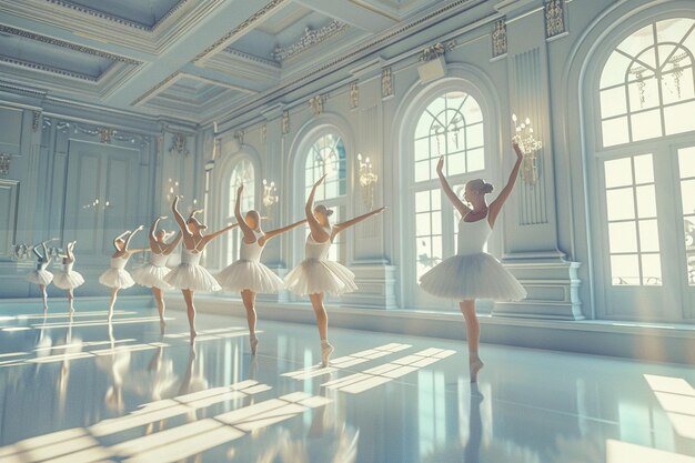 Foto elegante ballerinas üben sich an der barre