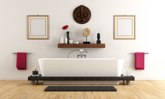 Elegante baño de estilo retro con bañera.