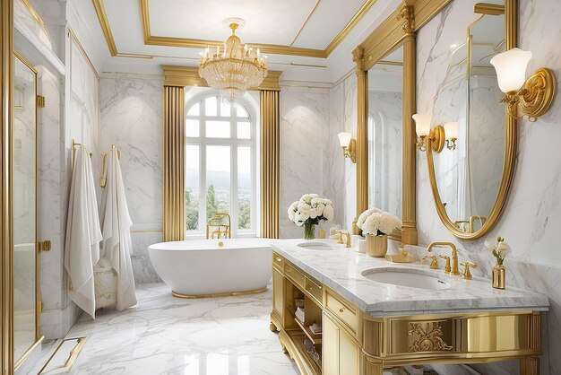 Elegante baño de oro y mármol