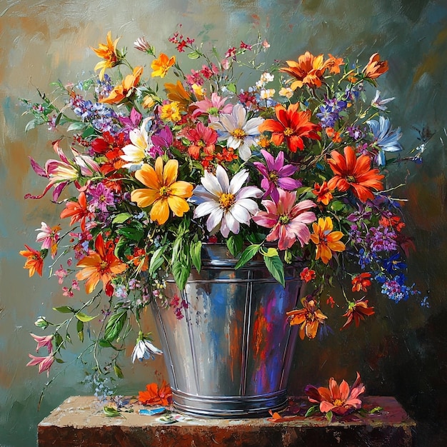 Elegante Blumen-Eimer-Sammlung Schönheit in üppigen Blüten und reichen Farben