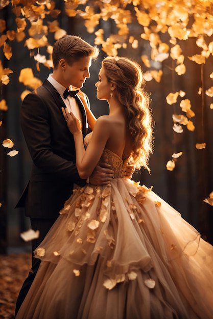 Elegante boda de otoño en oro