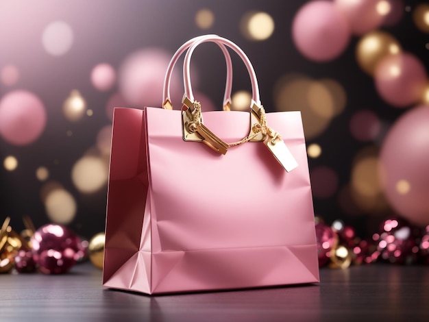 Elegante bolsa de regalo rosa con asas doradas y lugar para su mensaje 21