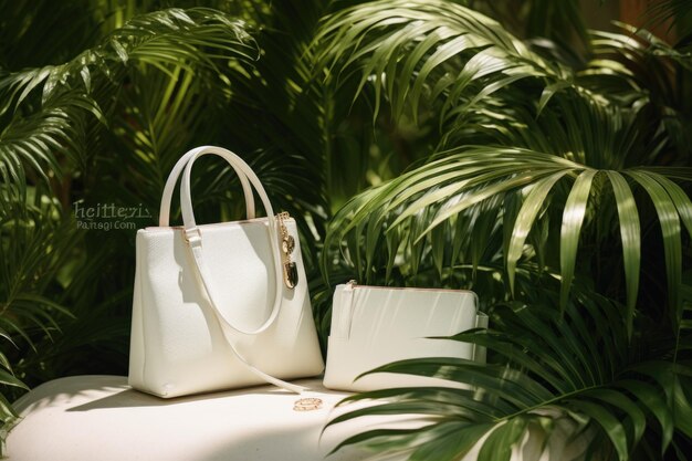 Elegante bolso blanco y embrague en verde