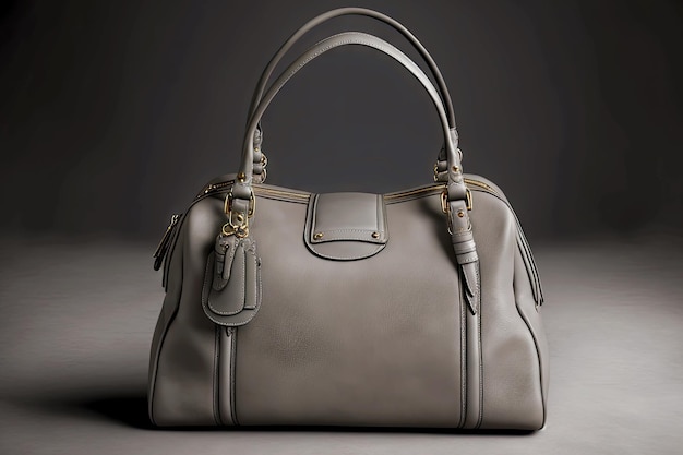 Elegante bolso de mujer elegante gris de compras sobre fondo borroso