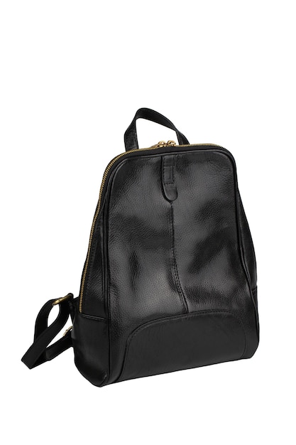 elegante bolso de mujer hecho de cuero genuino negro, mochila, aislado