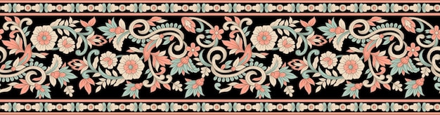 Elegante borde floral con pergaminos y motivos de hojas