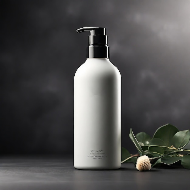 Foto elegante botella de champú para el modelo de producto para el cuidado de la piel