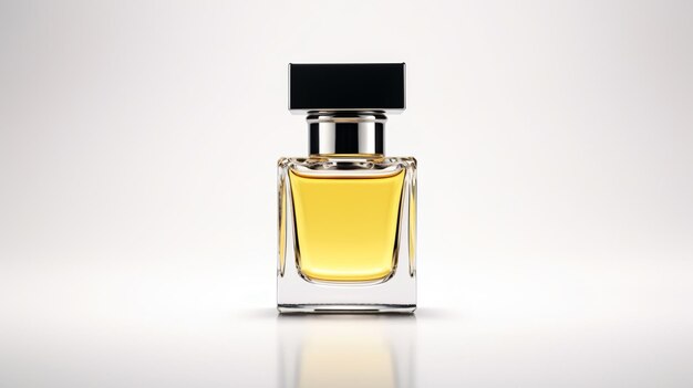 Elegante botella transparente de perfume amarillo