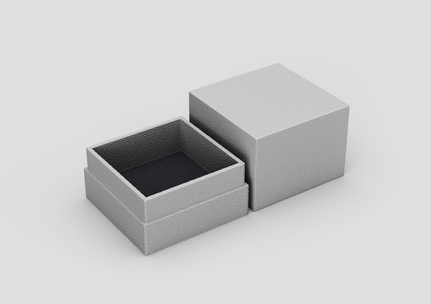Una elegante caja cuadrada gris con una superficie texturizada para almacenamiento y embalaje