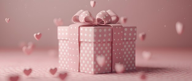 Foto elegante caja de regalo con patrones de corazón en fondo rosado