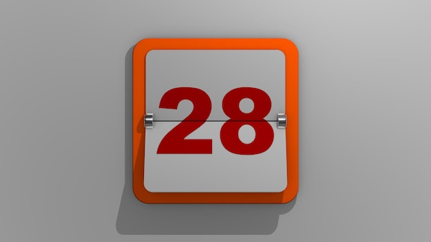 Foto elegante calendario renderizado en 3d que representa el vigésimo octavo día ilustración 3d del vigésimo octavo día de la semana o feriado y eventos diapositiva número veintiocho