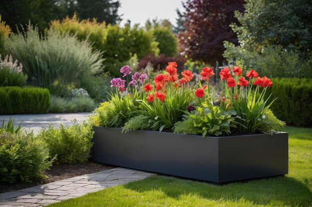 Elegante cama de flores en el jardín