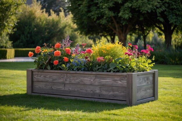 Elegante cama de flores en el jardín