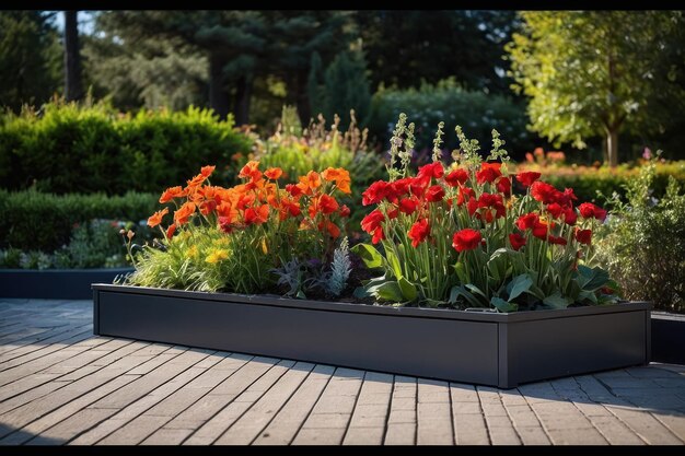 Elegante cama de flores en el jardín