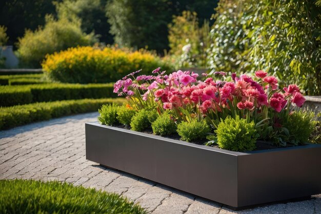 Elegante cama de flores en el jardín