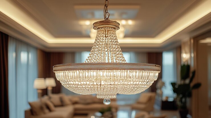 Elegante candelabro que ilumina un elegante entorno de la sala de estar