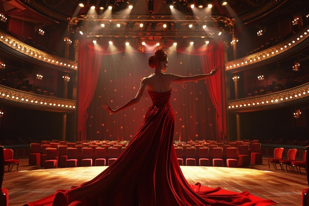 Elegante cantante de ópera actuando en el escenario