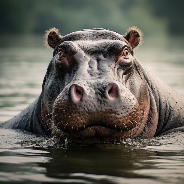 Foto elegante cara de hipopótamo na água uma obra de arte inspirada no junglepunk