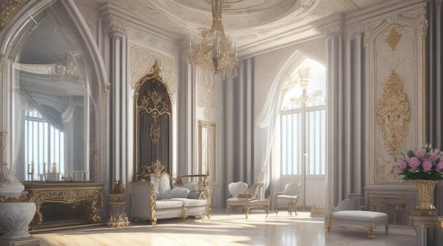 Elegante castillo interior render 3d