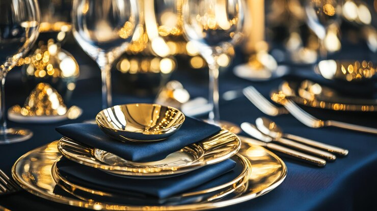 Foto elegante cenário dourado e azul marinho