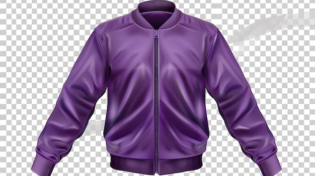 Una elegante chaqueta de bombardero púrpura con un cierre frontal y dos bolsillos delanteros