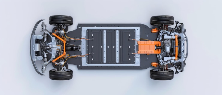 Foto el elegante chasis de un automóvil eléctrico muestra la innovación del transporte ecológico