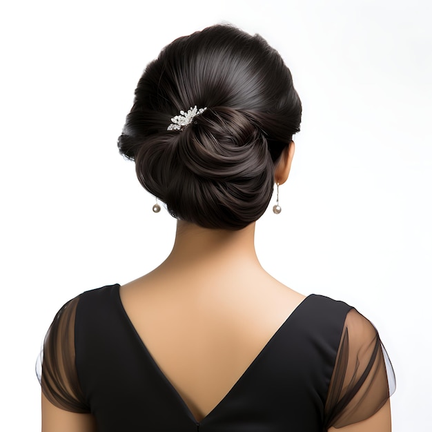 Foto elegante chignon clássico para mulheres pelote low bun pelote jet negro pelote c conceito criativo ideia de design