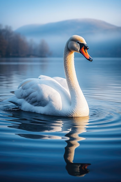 Elegante cisne blanco deslizándose sobre el lago