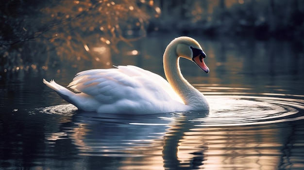 Un elegante cisne flotando en un estanque generado por IA