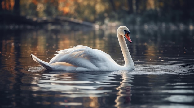 Un elegante cisne flotando en un estanque generado por IA