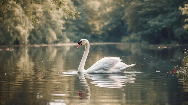 Un elegante cisne flotando en un estanque generado por IA