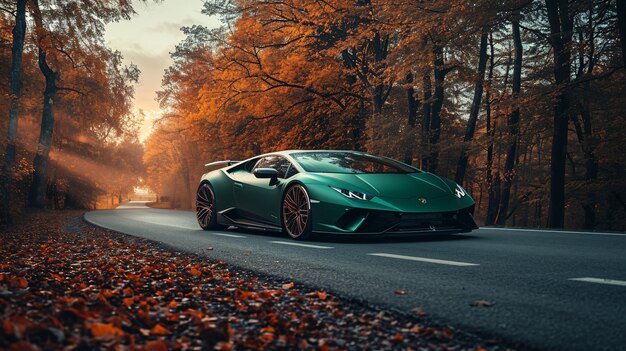 Foto el elegante coche deportivo se acerca a la majestuosidad urbana