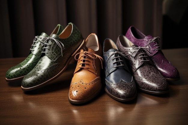 Elegante colección de calzado que muestra una variedad de estilos y colores creados con IA generativa