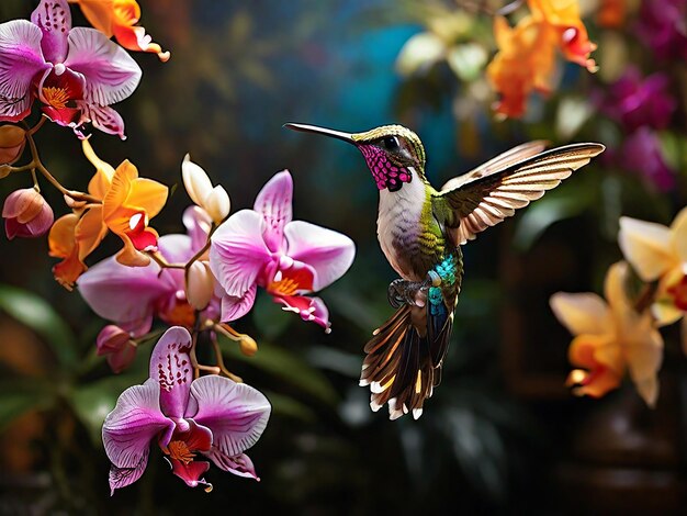 Foto un elegante colibrí suspendido en medio