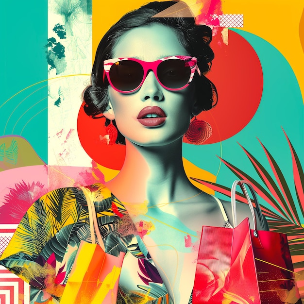 Foto elegante collage de ventas de verano con estilo de moda femenino