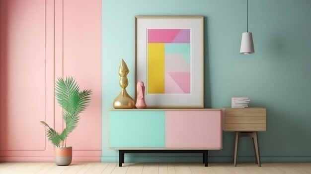 Elegante composição escandinava da sala de estar com poltrona de design Generative Ai