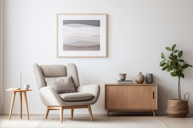 Elegante composição escandinava de sala de estar IA generativa