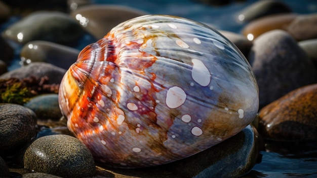 Elegante concha marinha descansando na praia rochosa beleza costeira e tranquilidade