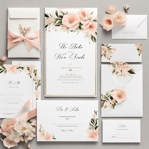 Elegante conjunto de papelería de boda plantillas para invitaciones de boda felicitaciones tarjeta postal sólo JPG