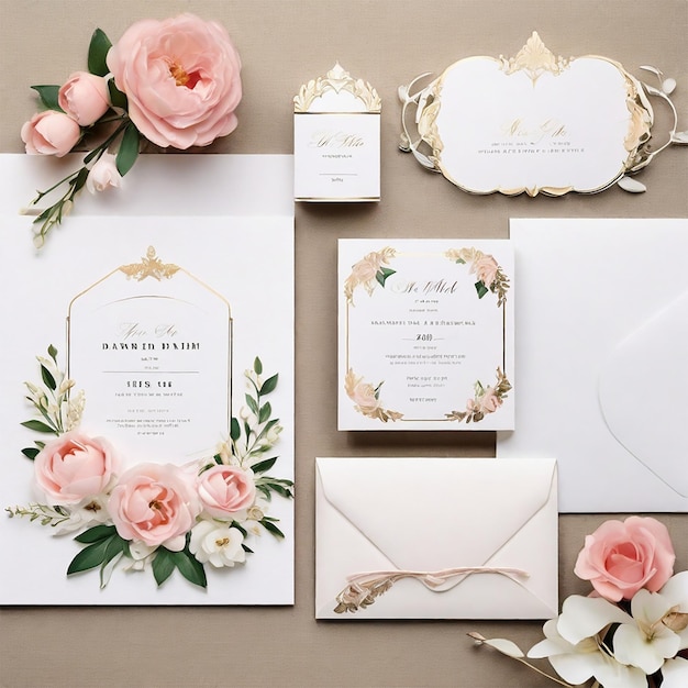 Elegante conjunto de papelería de boda plantillas para invitaciones de boda felicitaciones tarjeta postal sólo JPG