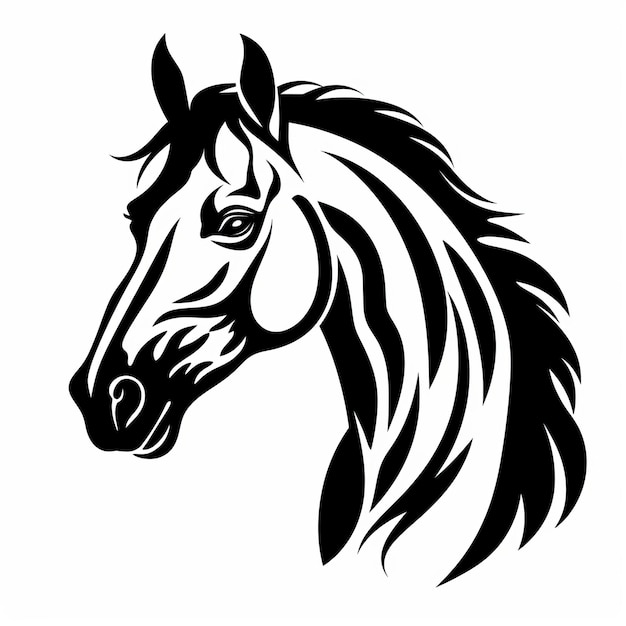 Foto elegante contorno de la cabeza de un caballo blanco y negro con forma de recorte svg