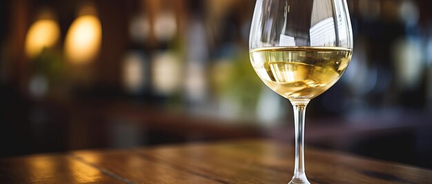 Una elegante copa de vino blanco en un ambiente cálido