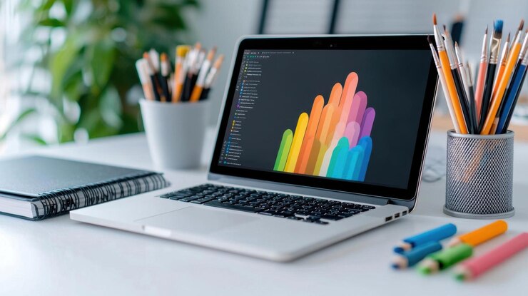 Foto un elegante cuaderno digital que muestra una lección en línea vívida sobre arte y diseño digital