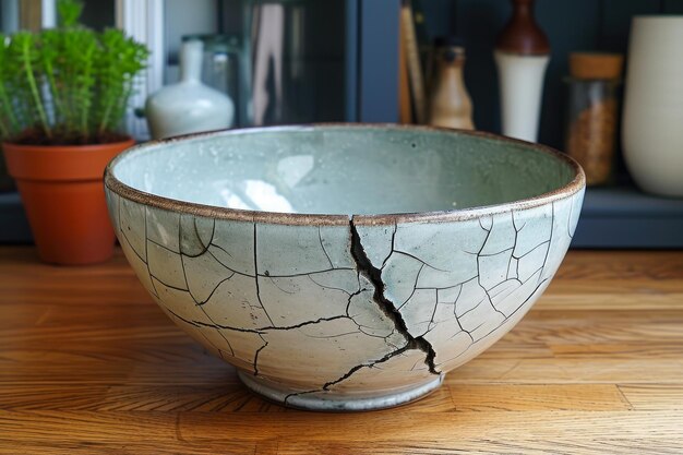 Elegante cuenco de cerámica Kintsugi con reparación