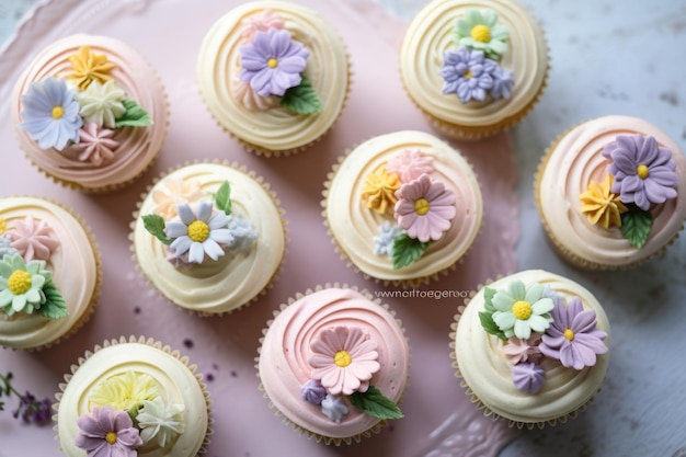 Elegante Cupcakes dekoriert mit essbaren Blumen