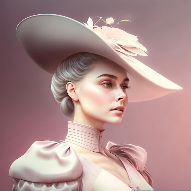 elegante dama con sombrero ilustración 3D