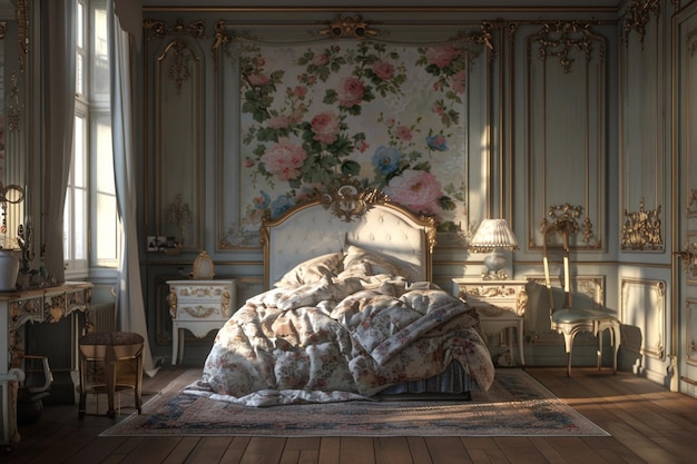 Elegante decoración de dormitorio de inspiración francesa con octano